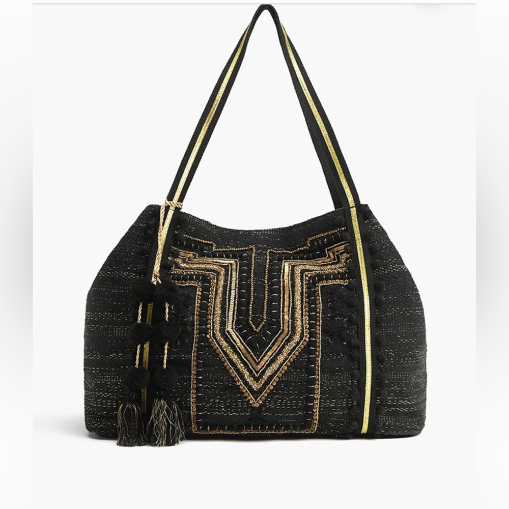 America and Beyond Black Limo Embellished Tote Bag Purse NWT!!